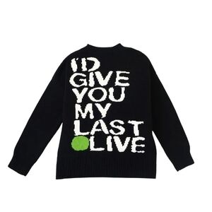 ISO Kerri Rosenthal Sweater Black With White Text and Green Olive Design